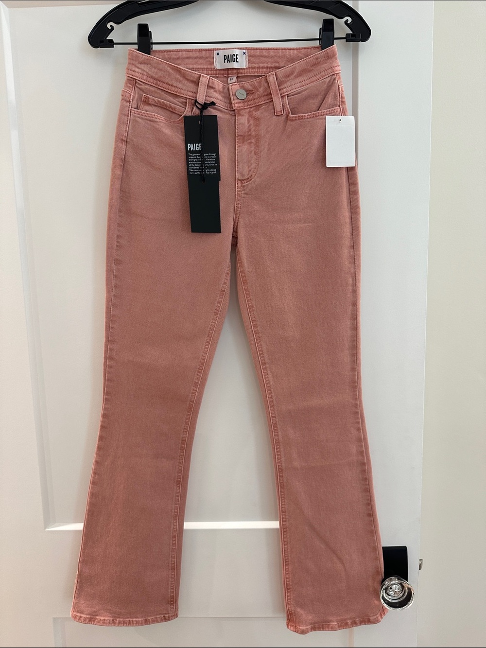 PAIGE CLAUDINE ANKLE VINTAGE Pink Flare High-Rise Jeans 24